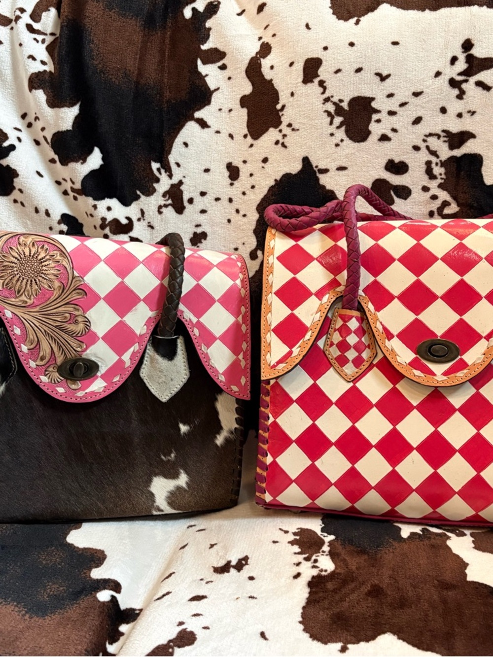 Pink & White Checkered Women's Bougee Bag